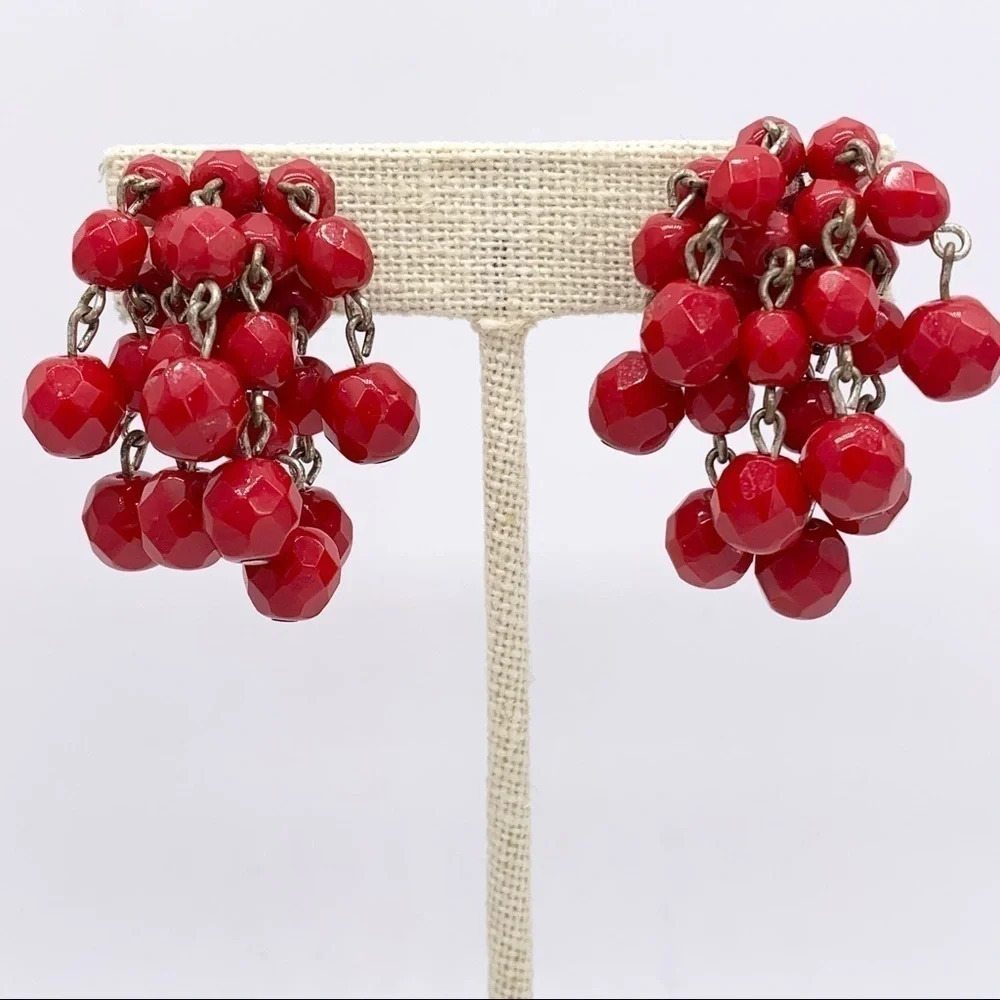 Lacuna Vintage Red Beaded Cha Cha Earrings